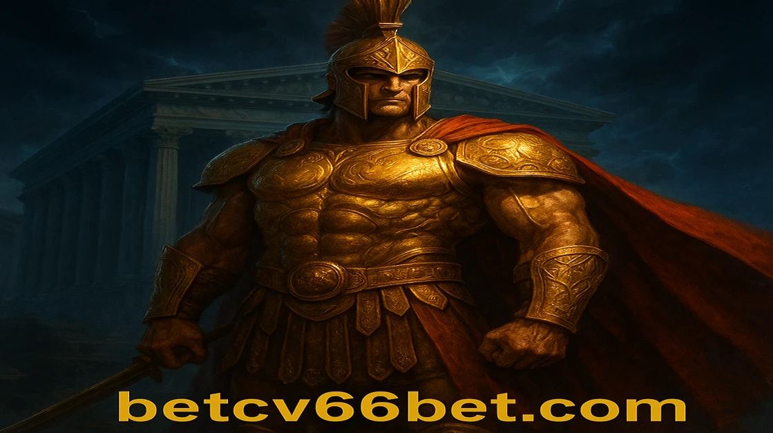 cv66 game একটি শক্তিমান দেবতা, স্বর্ণালী সুরক্ষা-আস্ত্র পরা, লাল কেপ নিয়ে রাতের জ্বলন্ত পুরাণ মন্দিরের সামনে দাঁড়িয়ে আছেন।